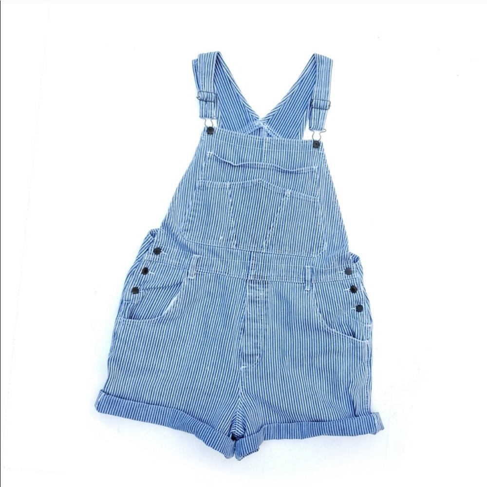 Vintage Denim Striped Shorts Overalls